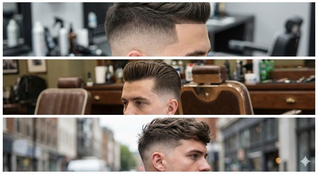 Corte masculino moderno com topete e fade